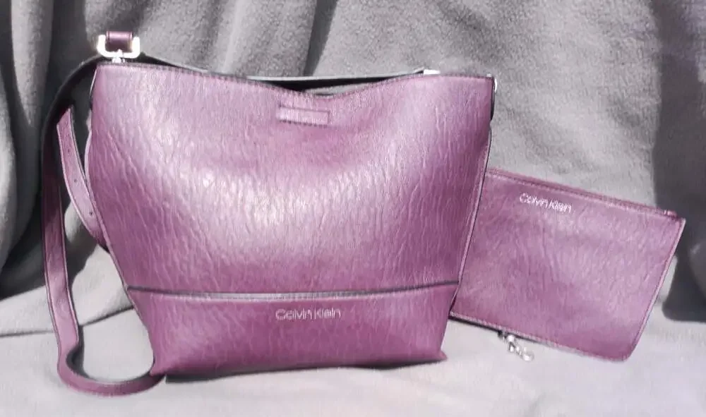 Calvin Klein Bucket Crossbody Eggplant Purple w/ Wristlet Pouch Women’s Bag